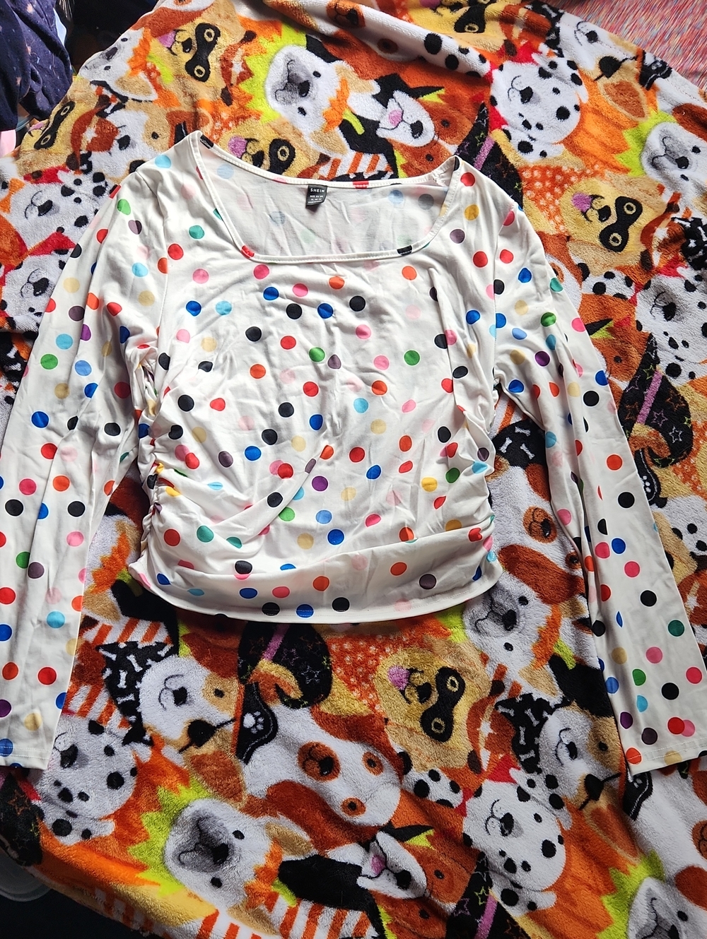 SHEIN Polka Dot Scoop Neck Long Sleeve Top - Multicolor XL